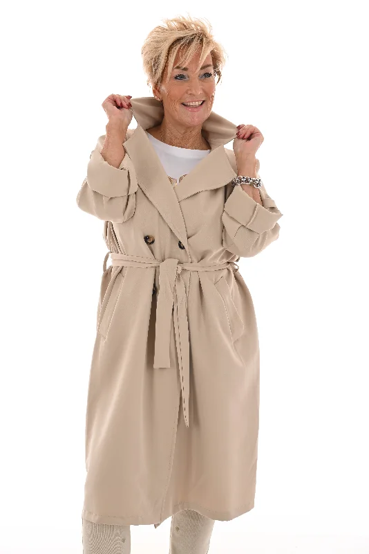 Trenchcoat met ophaalmouwen beige