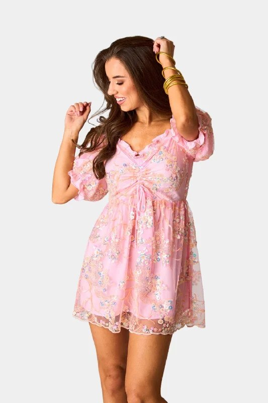 Colby Puff Sleeve Mini Dress - Peaches N Cream