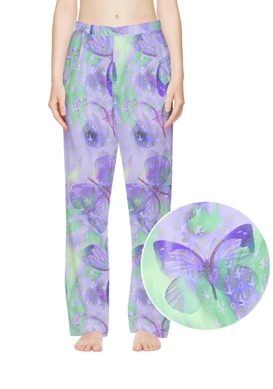 Watercolor Butterfly Print Casual Pants