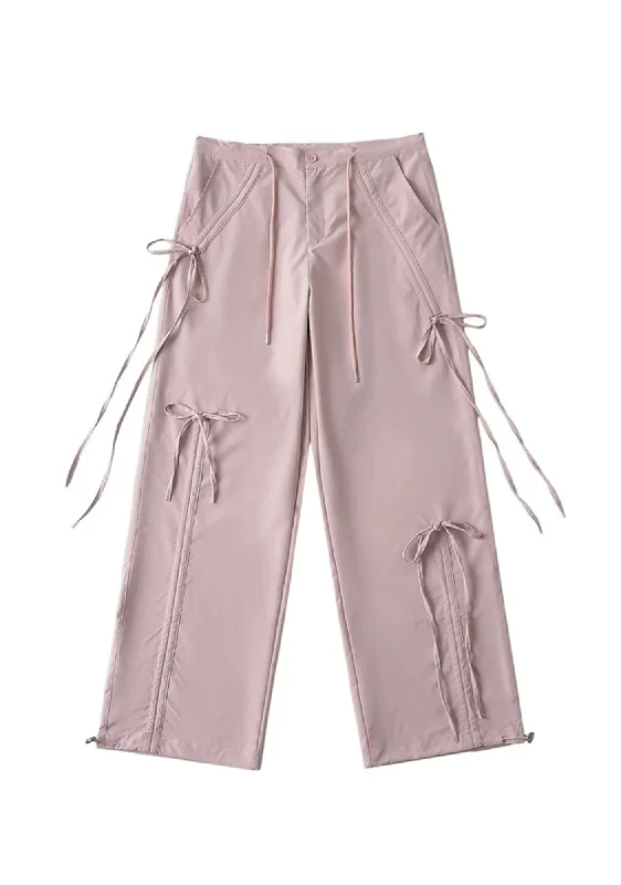 Y2K Bow Lace up Wide-leg Cargo Pants Cherrykitten