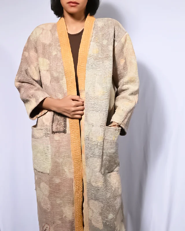 Multicolor Kantha Long Kimono