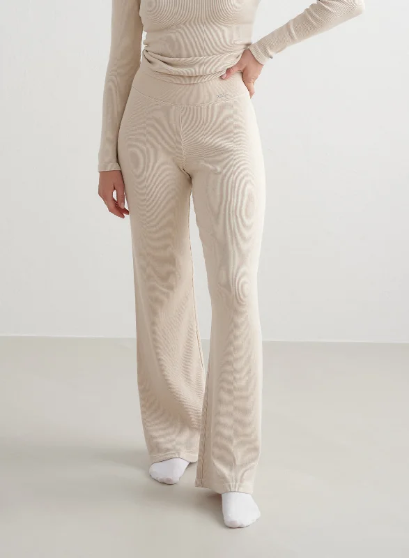 Café Au Lait Ribbed Wool Wide Pants