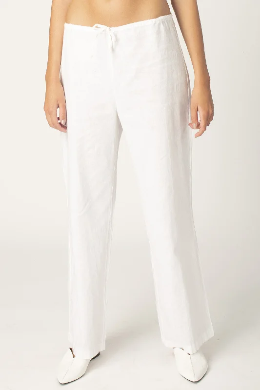 White Drawstring Linen Pant