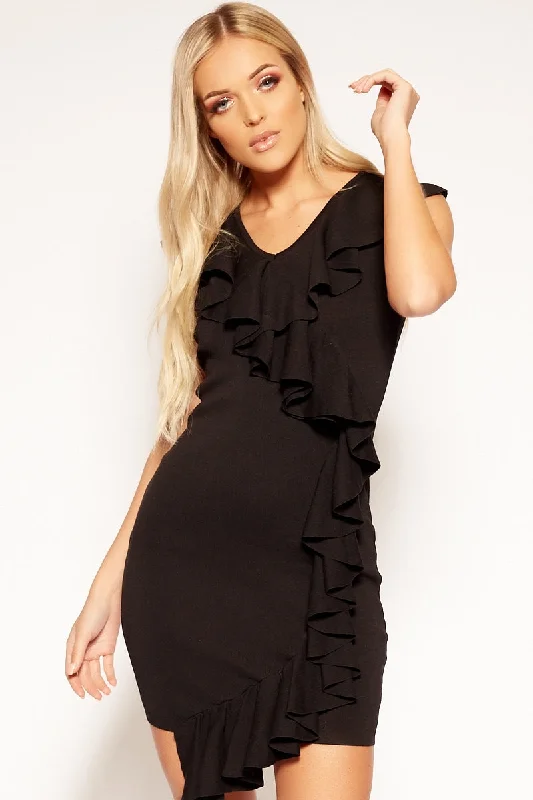 Connie - Black Knitted Detailed Layered Dress