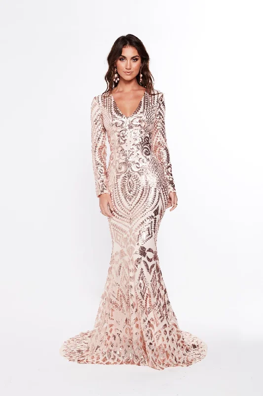 Julieta Sequin Gown - Rose Gold