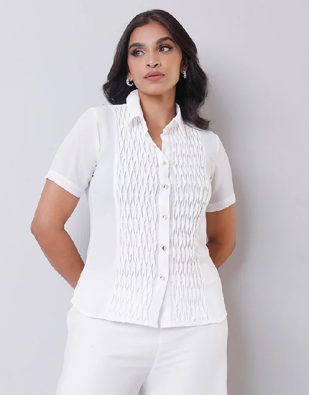 Collared Blouse with Pintuck Details