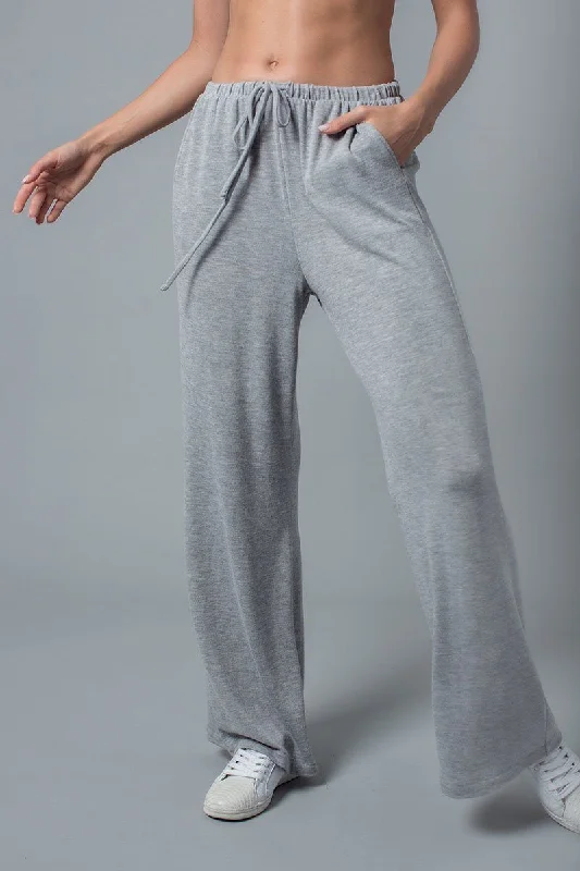 Heather Grey Wide Leg Casual Drawstring Pants