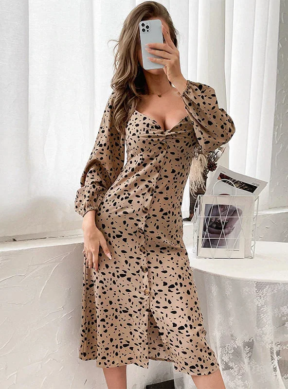 TastyHottie - LEOPARD PRINT SPLIT LONG SLEEVE DRESS