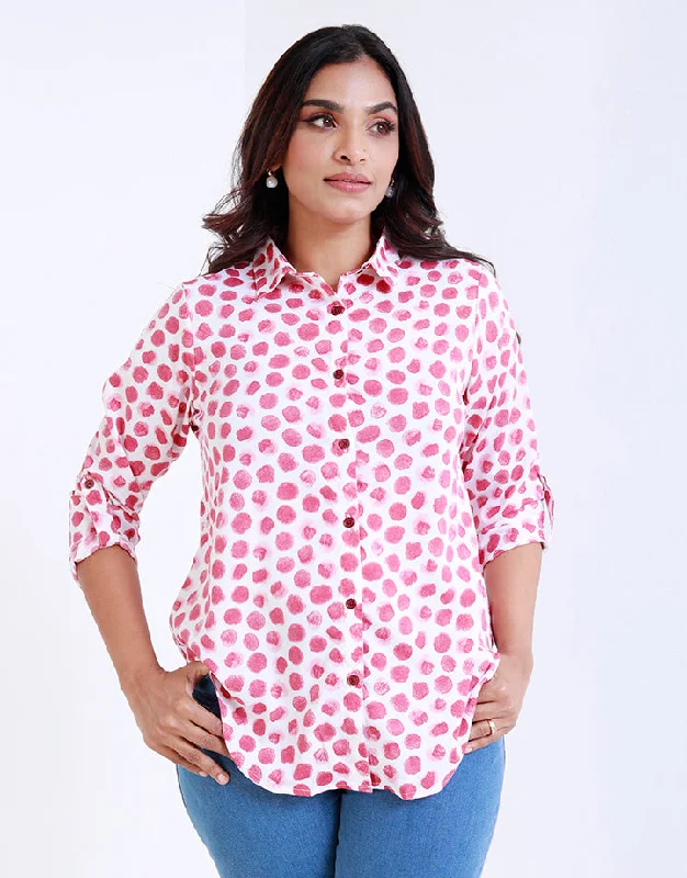 Printed Shirt Blouse with Tab Sleeves