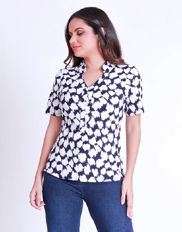 Printed Mandarin Collar Top