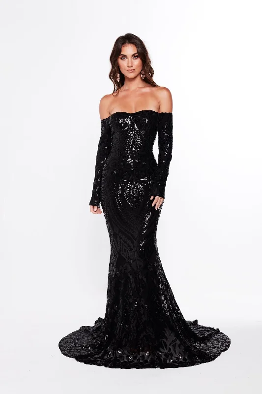 Isidora Sequin Gown - Black