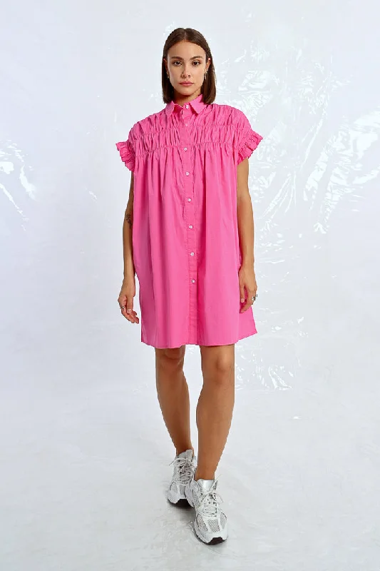 Lili Sidonio Pink Short Sleeved Ruffle Sleeved Dress