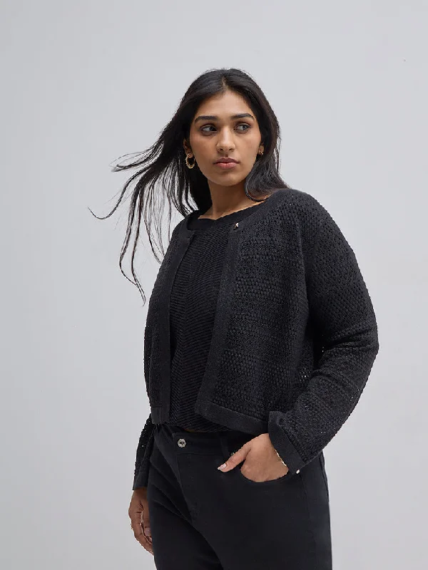 Gia Black Knitted Cotton-Blend Shrug