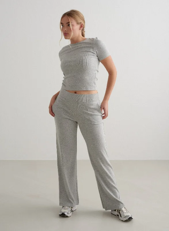 Grey Melange Ease Ribbed Wide Pants