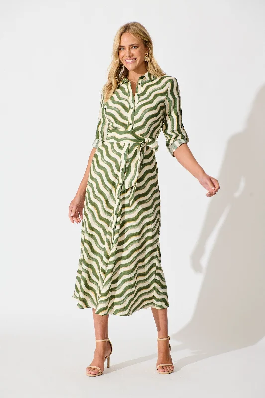 Tia Maxi Shirt Dress in Khaki Swirl Print