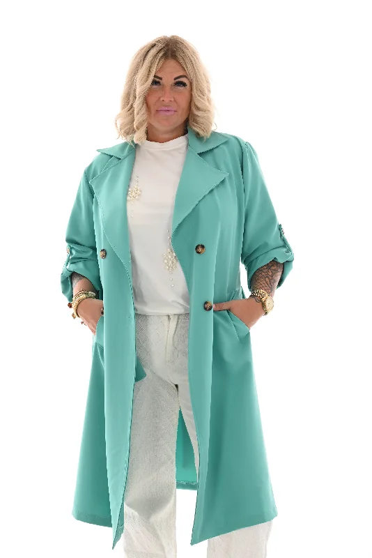 Trenchcoat met ophaalmouwen turquoise