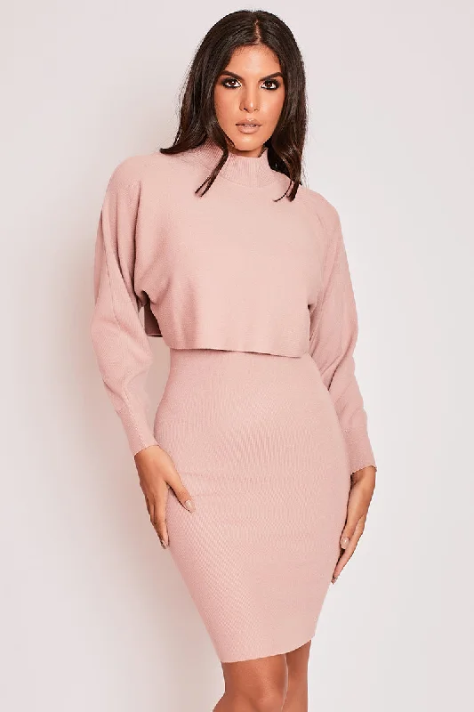 Yasmin - Pink Premium Ribbed Two Piece Jumper Dress