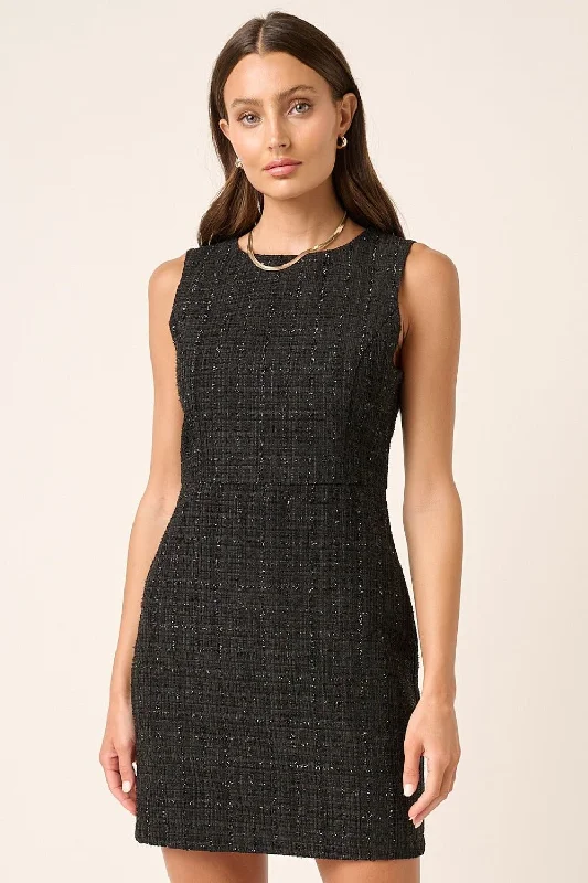 Black Tweed Sleeveless Mini Dress