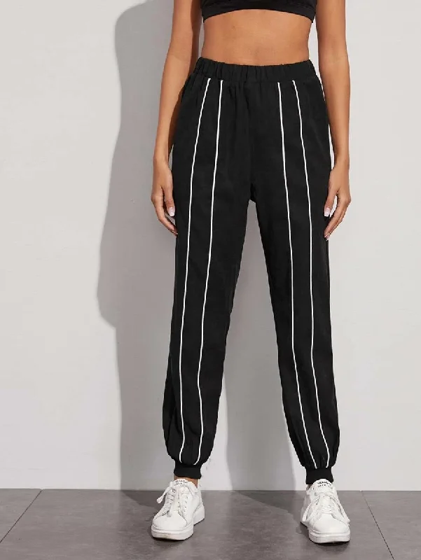 Contrast Binding Elastic Waist Sweatpants