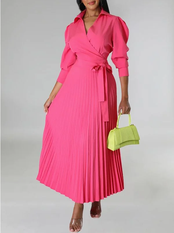 Solid Pleated Shirt Dress--Clearance