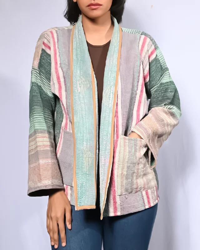 Multicolor Kantha Short Kimono