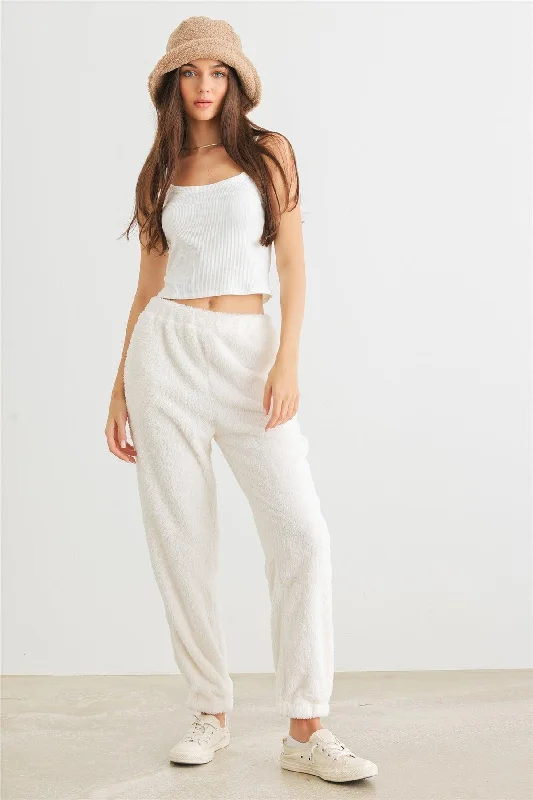 Ivory Fuzzy Knit Two Pocket High Waist Pants /2-2-2