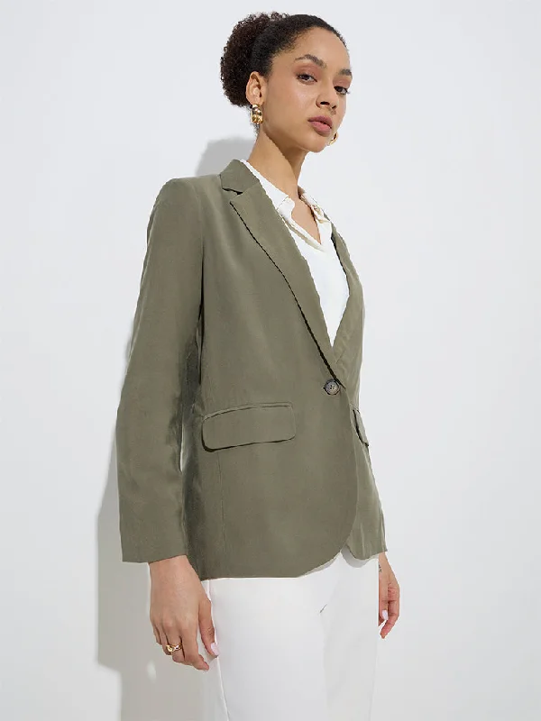 Wardrobe Olive Solid Blazer