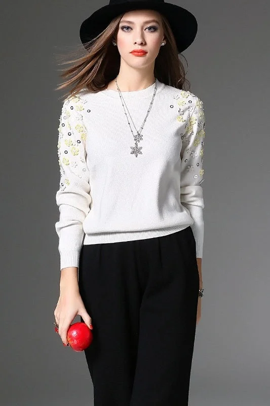 White Sweater W/ 3D Flowers