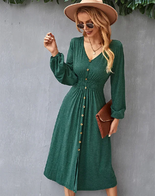 TastyHottie - A-LINE V-NECK LONG SLEEVE DRESS