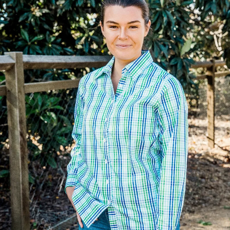 Ladies Coco A-Aqua/Green Check Relaxed Fit Shirt