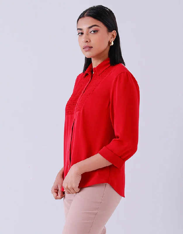 Collared Blouse with Front Smocking