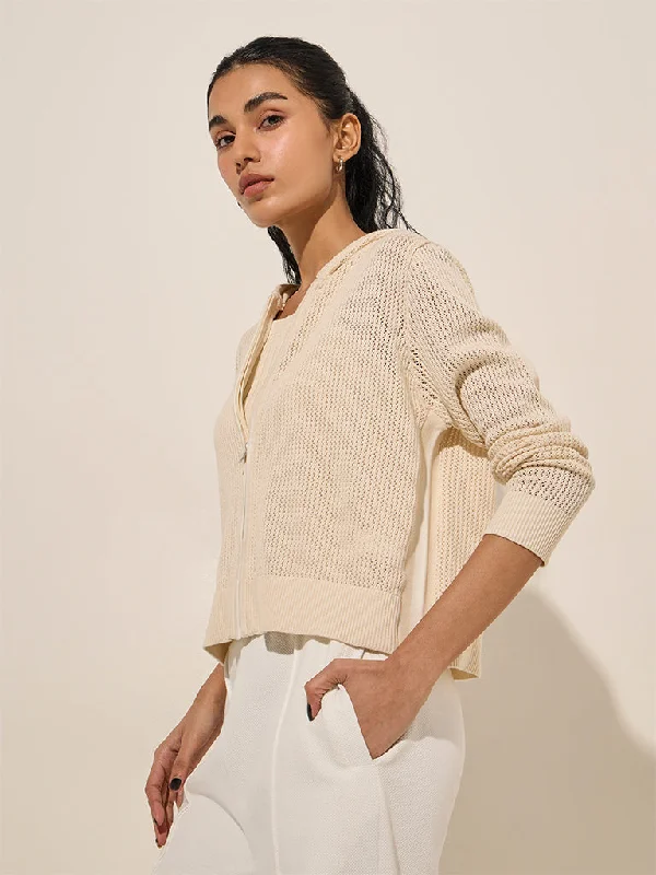 Studiofit Beige Knit-Textured Cotton Jacket