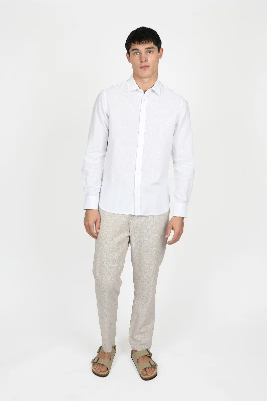 Relaxed Fit White Linen Shirt