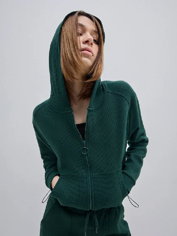 Studiofit Dark Green Waffle-Textured Cotton Jacket