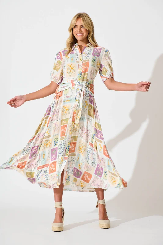 Bella Maxi Shirt Dress In Daisy Patchwork Print