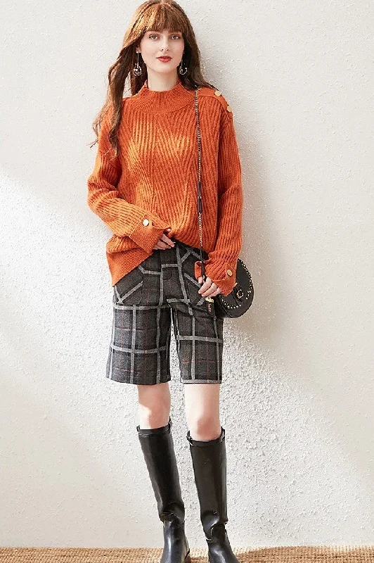 Orange Wool Sweater W/ Gold Buttons