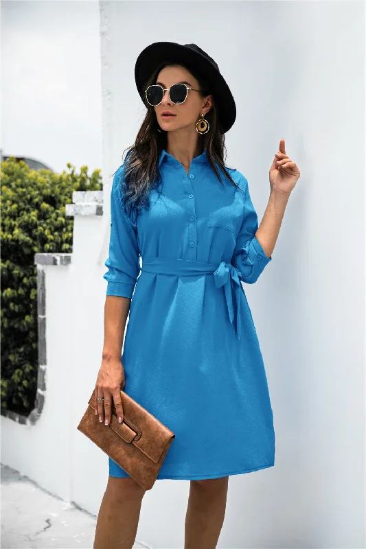 Button down Tie Waist Shirt Dress