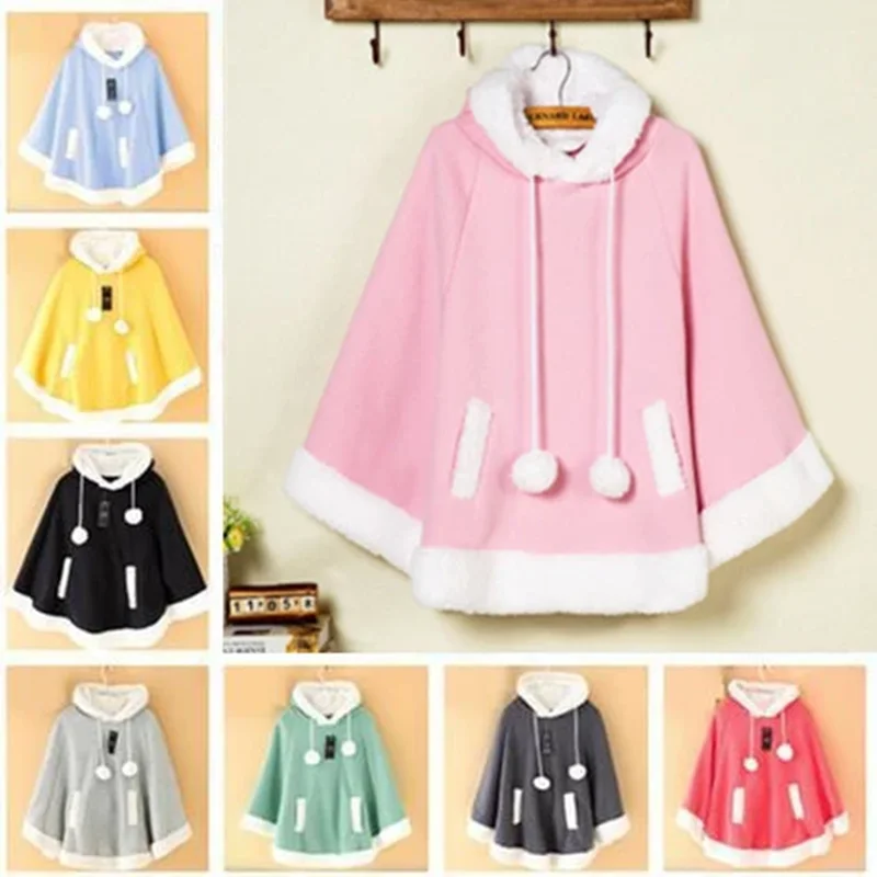 Winter Candy Fleece Cloak Coat Hoodie Cape AD11293