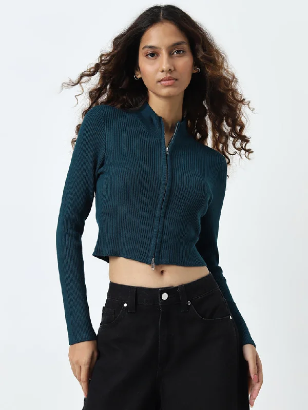 Nuon Dark Teal Ribbed Textured Jacket