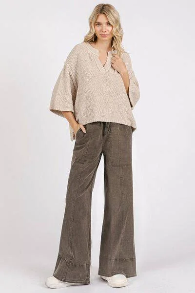 Mittoshop Mineral Wash Elastic Wide Leg Pants