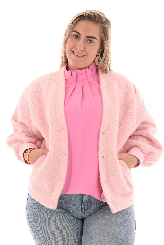 Korte teddy bomber v-hals roze