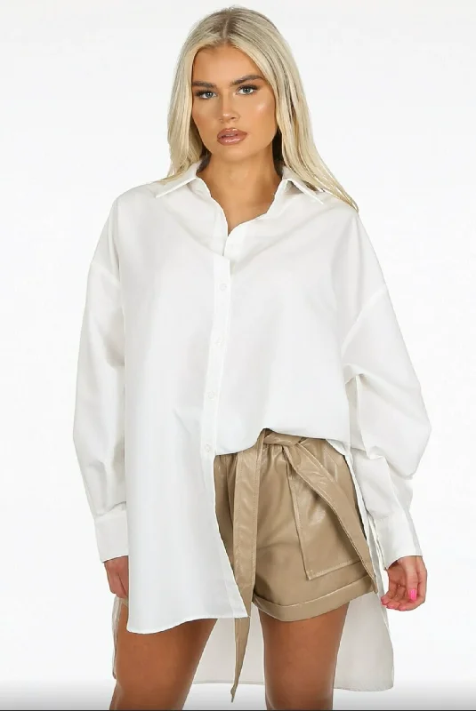 Amellina - White Oversized Dip Hem Shirt