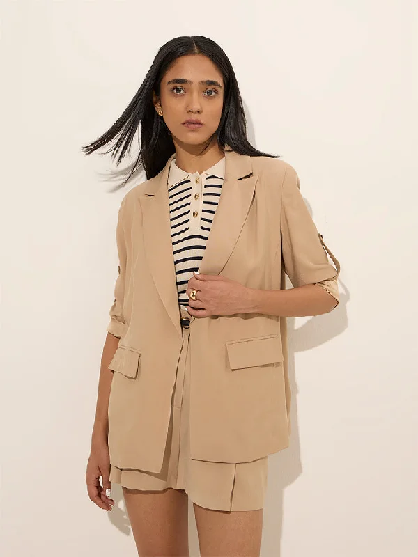 Wardrobe Beige Solid Blazer