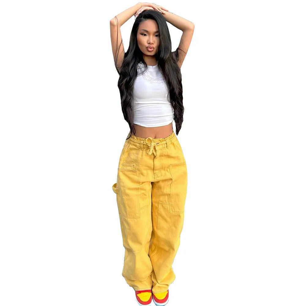 New Fashion Streetwear Cargo Pants Drawstring Ladies Casual Pants Loose Long pant for Women Clothing