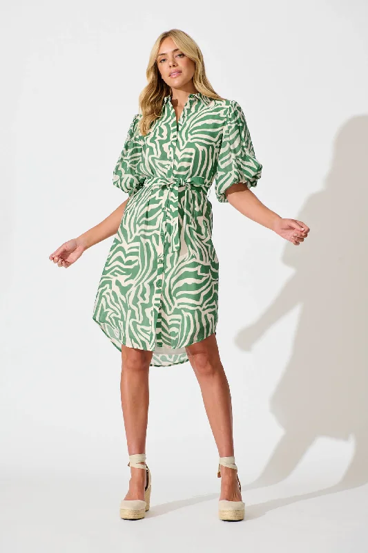 Holly Shirt Dress Green and White