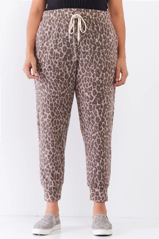 Plus Size Leopard Print High Waist Soft Lounge Pants