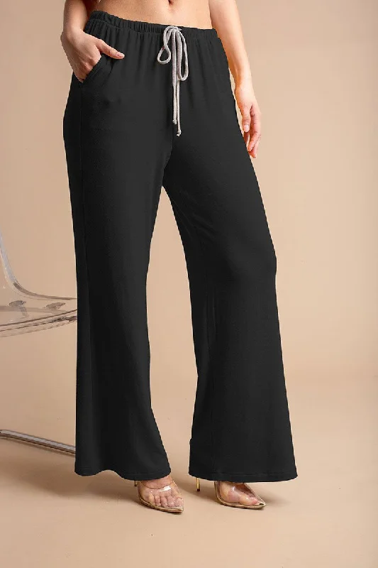 Black Wide Leg Casual Drawstring Pants