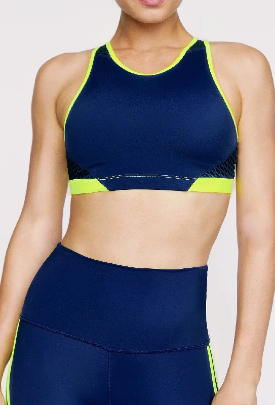 High Neck Bra 2. Navy - Neon Yellow