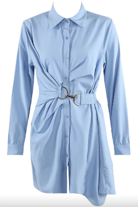 Steffany - Blue D Ring Asymmetric Shirt Dress