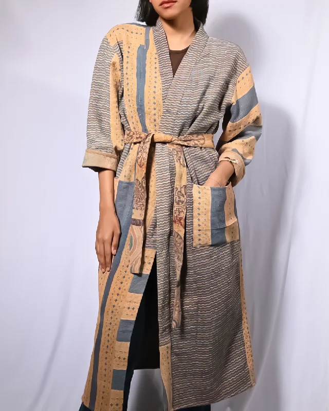 Multicolor Kantha Long Kimono